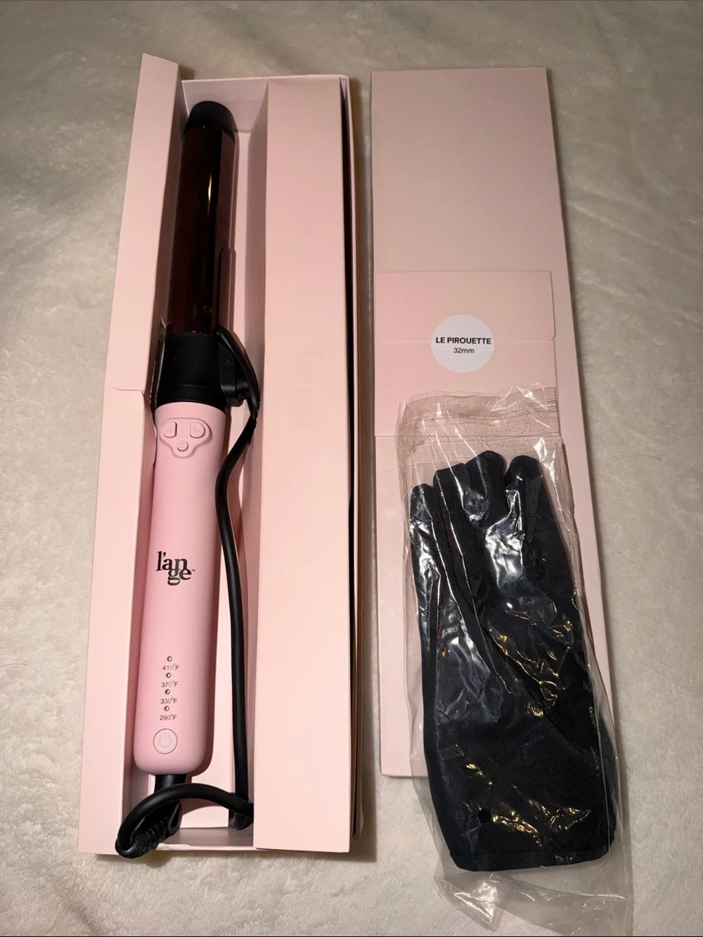 Lange Pink 32mm Le Pirouette Curling Wand with Black Heat Glove